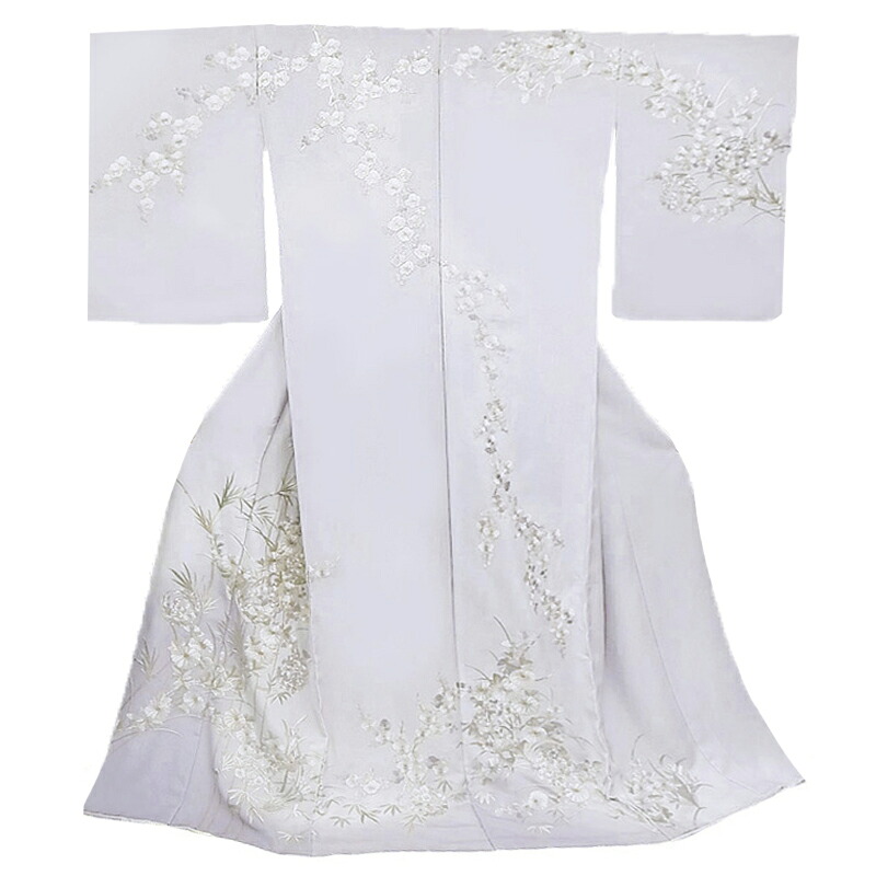 訪問着 手刺繍 正絹 松竹梅 花丸紋 古典柄 紫 フォーマル 結婚式 入学式 卒業式 仮絵羽 未仕立て 反物 着物 No.88-1970