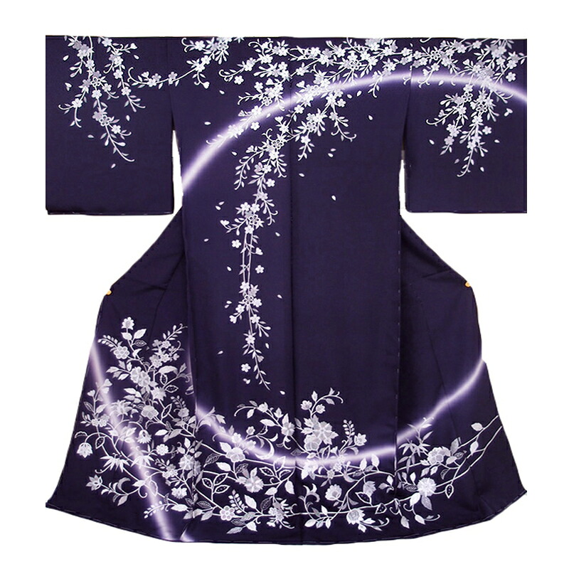 訪問着 仮絵羽 未仕立て 反物 正絹 手刺繍 桜唐花 フォーマル 結婚式 入学式 卒業式 紫 着物 No.88-1987｜はつはなづき