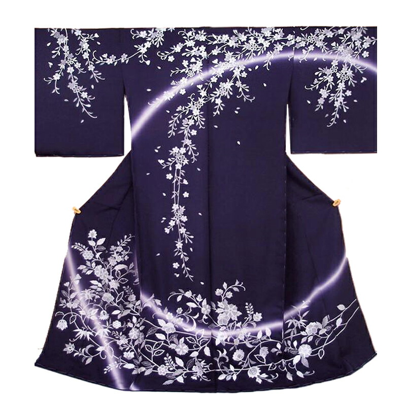訪問着 仮絵羽 未仕立て 反物 正絹 手刺繍 桜唐花 フォーマル 結婚式 入学式 卒業式 紫 着物 No.88-1988