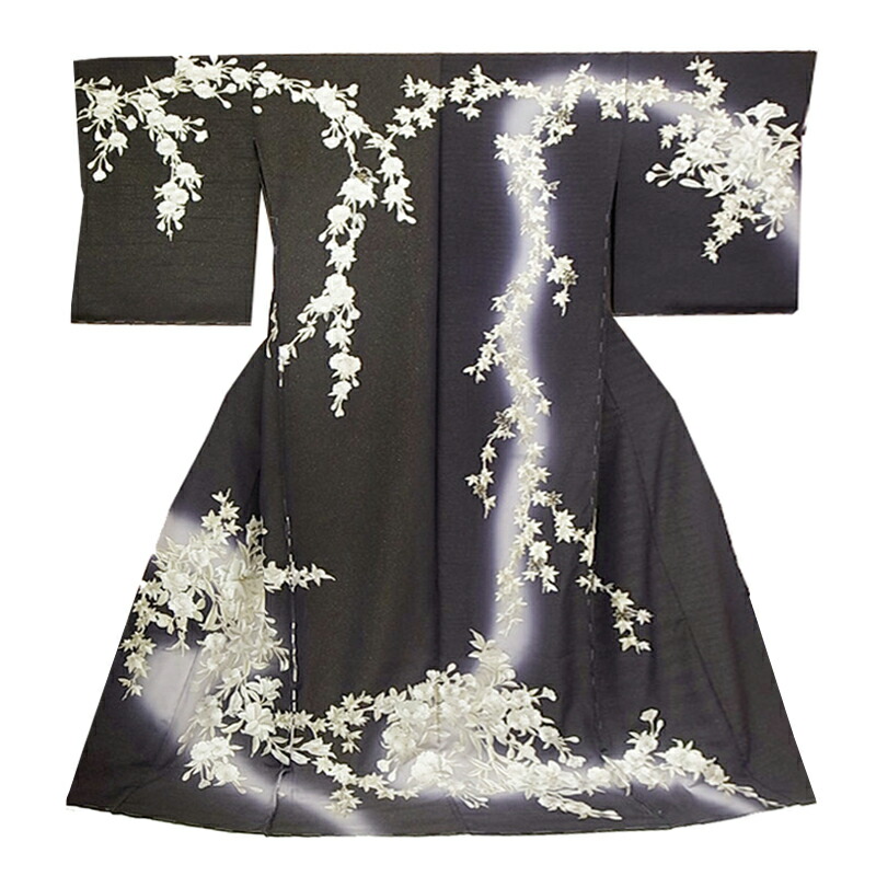 訪問着 手刺繍 正絹 ユリ 桜 フォーマル 結婚式 入学式 卒業式 仮絵羽 未仕立て 反物 紫 藤色 着物 No.88-1993