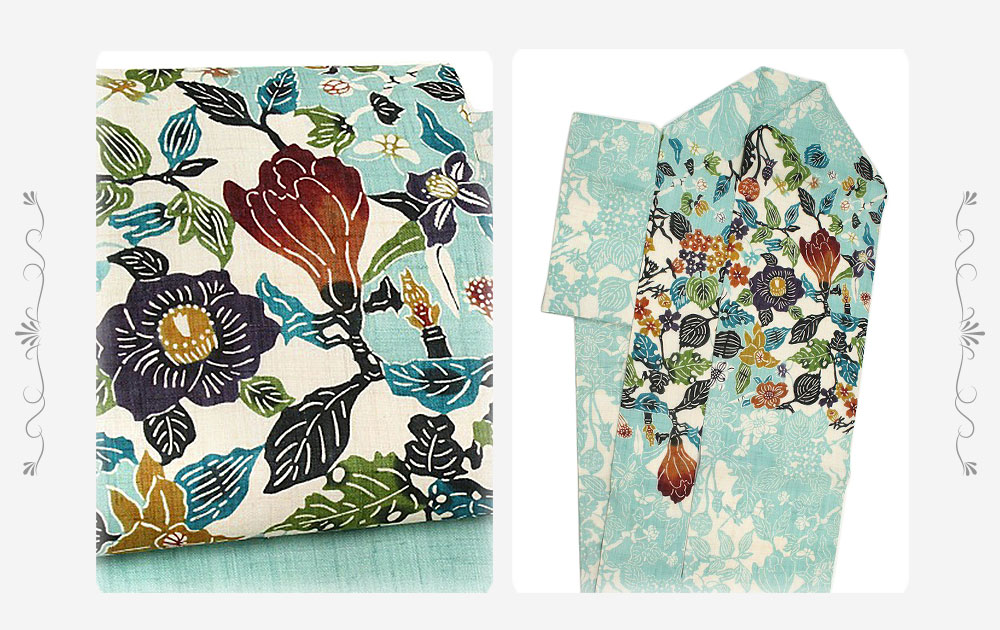 栗山吉三郎 名古屋帯 栗山紅型 和染紅型 紅型染 水色 花尽くし 桜 とんぼ 本大麻 九寸 麻 手積み 手織り 夏物 新品 未仕立て お洒落着 カジュアル かわいい おしゃれ かっこいい 粋 モダン 涼しい 透け感 東京紅型 江戸紅型 本紅型 琉球紅型 受注生産 No 10