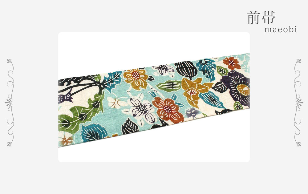 栗山吉三郎 名古屋帯 栗山紅型 和染紅型 紅型染 水色 花尽くし 桜 とんぼ 本大麻 九寸 麻 手積み 手織り 夏物 新品 未仕立て お洒落着 カジュアル かわいい おしゃれ かっこいい 粋 モダン 涼しい 透け感 東京紅型 江戸紅型 本紅型 琉球紅型 受注生産 No 10