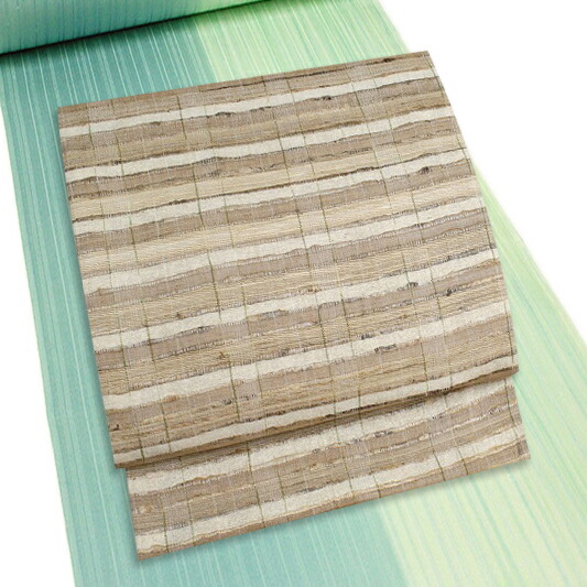 楽天市場】袋帯 野蚕糸 シルク 紬 ベージュ 横段 縞 正絹 野蚕シルク