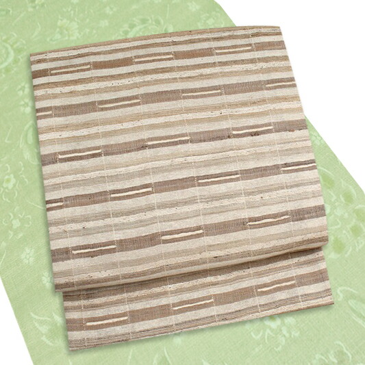 楽天市場】袋帯 野蚕糸 シルク 紬 ベージュ 横段 縞 正絹 野蚕シルク