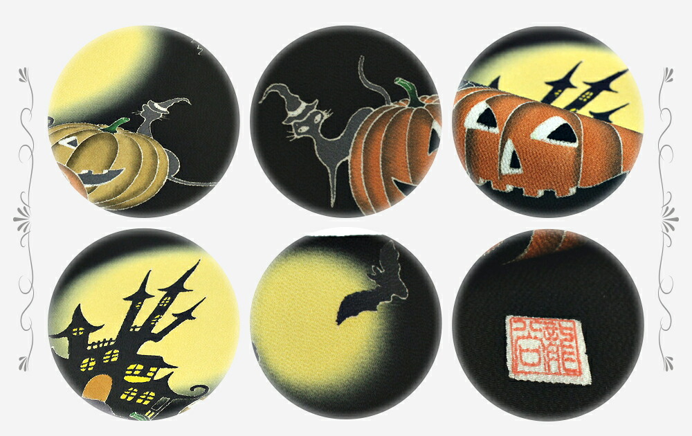 名古屋帯 秀美 墨黒地 十日町友禅 ハロウィン 正絹 古代縮緬 極上の友禅染 正絹 新品 未仕立て 九寸 お洒落着 街着 カジュアル おしゃれ かっこいい 粋 かわいい モダン エレガント 染の名門 No 7 0064 Spotbuycenter Com