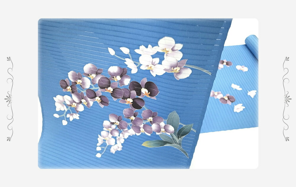 名古屋帯 夏 十日町友禅 秀美 夏塩瀬 染帯 胡蝶蘭 正絹 新品 未仕立て 反物 上品な濃い浅葱色 No 38 Av Drop Com