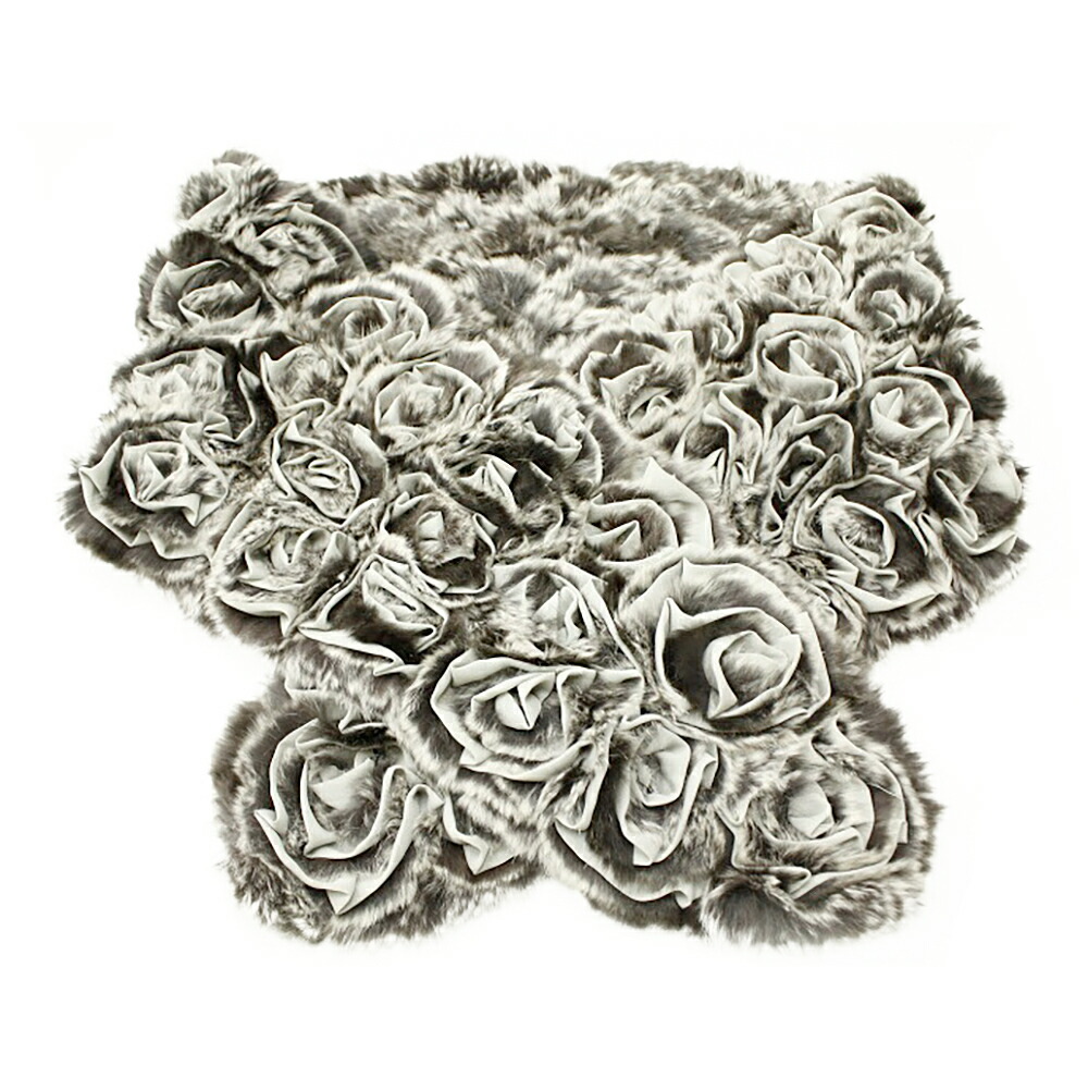 ショール ファー レッキスラビットファー 焦げ茶 オフホワイト 白 黒 グレー 灰色 バラ模様 花 シフォンショール お洒落着 モダン おしゃれ 秋 冬 和装 洋装 おしゃれ 粋 防寒 可愛い 上品 成人式 振り袖 結婚式 パーティー フォーマル カジュア No 8 2387