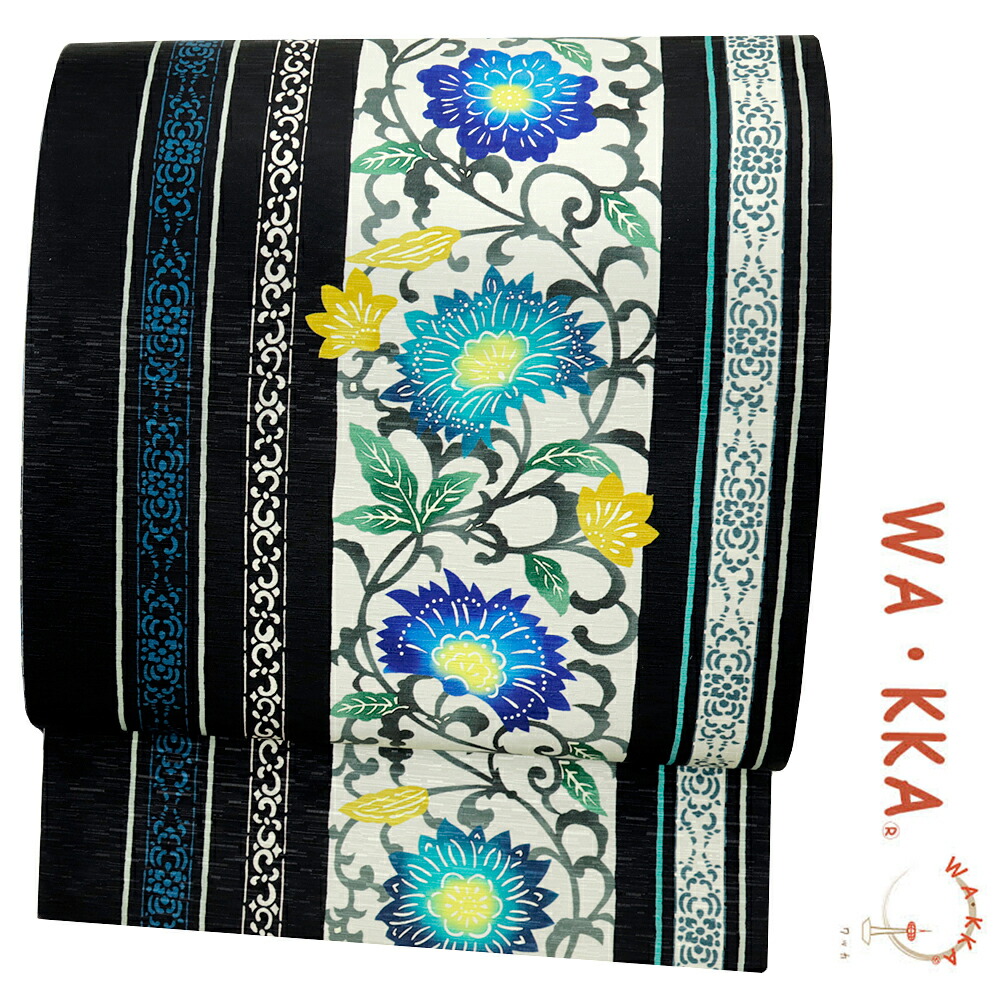 楽天市場】京袋帯 WAKKA帯 名古屋帯 単品 濃紺 花 帯 正絹