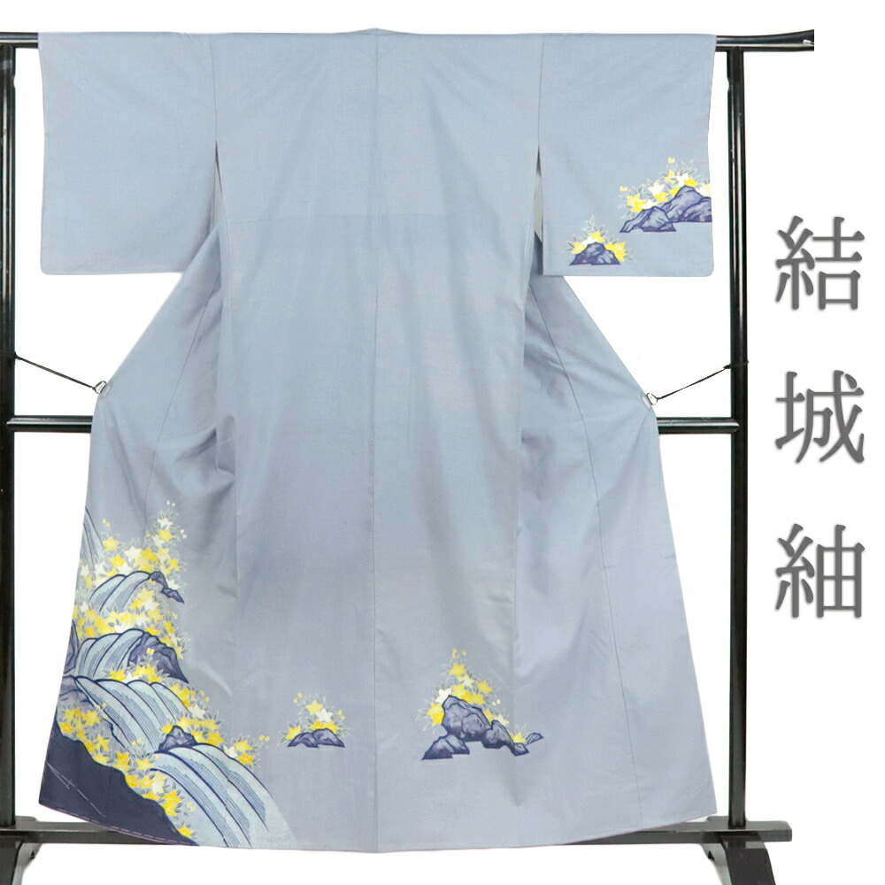 楽天市場】岡重 訪問着 結城紬 水色 葡萄更紗 ぶどう 葡萄 唐草