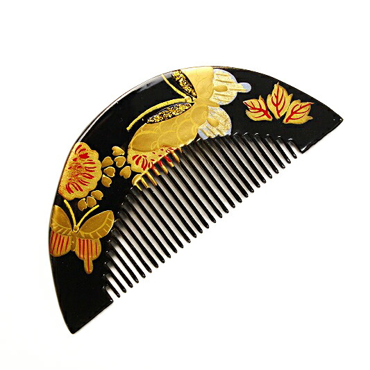 髪飾り 成人式 黒 ゴールド 振袖 和装 袴 赤 櫛 前櫛 蝶 ちょうちょ 蒔絵 和柄 小さい 着物 櫛 かんざし 簪 大人 かわいい 日本製 おしゃれ 結婚式 卒業式 七五三 浴衣 お祭り No.9-4613