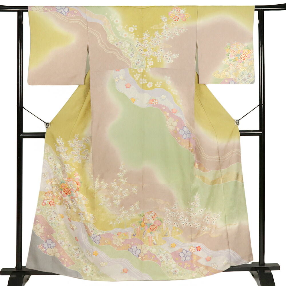 正絹　花柄の小紋　菖蒲　袷　B品 Prices down2）正絹 小紋 反物 着物「薄灰桜 飛び柄、宝尽くし