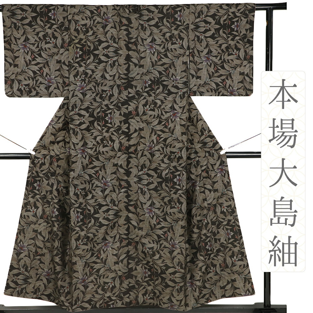 【 中古 】 大島紬 正絹 カジュアル リサイクル 着物 7マルキ 片ス式 焦げ茶 身丈160cm 裄65cm Ｌサイズ 本場 泥染め 仕立て上がり No.i3-0784