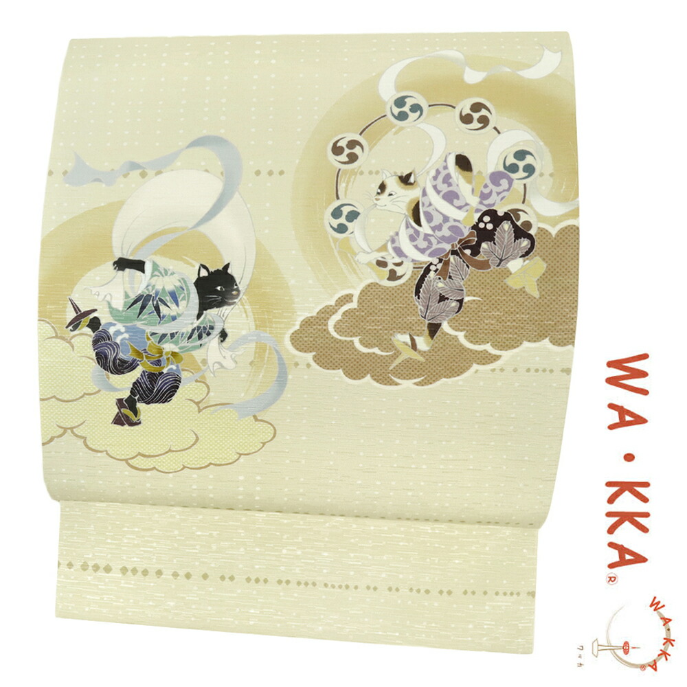 makw うさぎのお軽京袋帯 WA・KKAのうさぎ柄｜京袋帯｜半巾帯｜干支｜卯年｜十二支｜表地