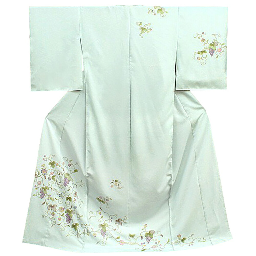 仮絵羽　訪問着　正絹　華文　唐草花　薄緑 仮絵羽 訪問着 正絹 華文 唐草花 薄緑