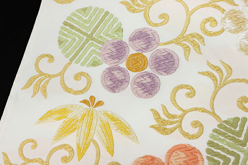 袋帯 極上の唐織 正絹 洛陽織物 西陣織 正絹 白地 笹蔓緞子 花 笹 蔓 唐草 金糸 未仕立て 六通 礼装用 フォーマル 上品 未仕立て 結婚式 卒業式 入学式 卒園式 入園式 七五三 お宮参り お茶会 六通 おしゃれ かっこいい 粋 かわいい