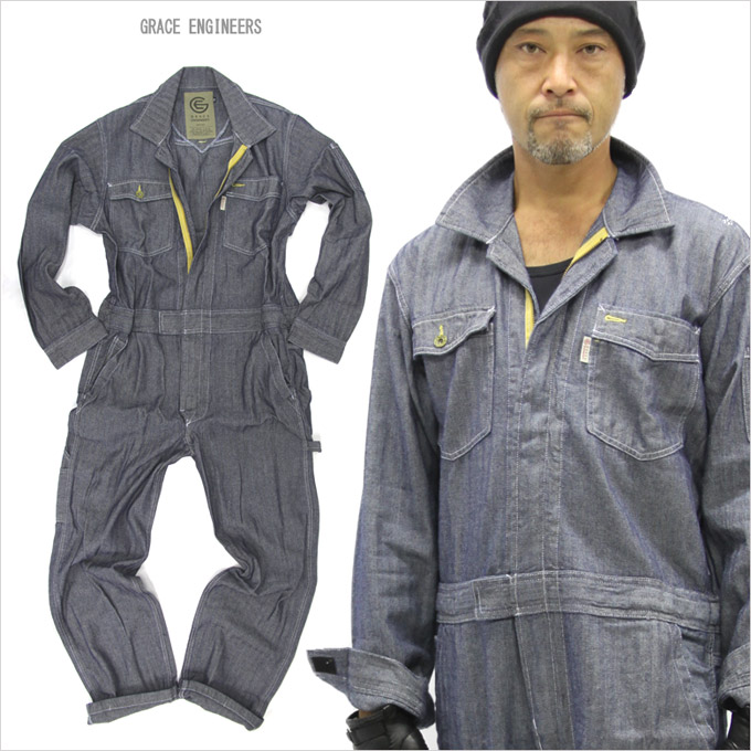 楽天市場 刺繍無料 つなぎ デニムグレースエンジニア 長袖つなぎ Ge 106 ヘリンボーン素材 つなぎ おしゃれ 新色 ブラック ヘリンボーン登場 ツナギ ソフト素材 つなぎ デニム ツナギ 作業服 つなぎ カジュアル 作業着 作業用品の服部