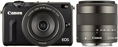 【中古】 Canon ミラーレス一眼カメラ EOS M2 ダブルレンズキット(ブラック) EF-M18-55mm F3.5-5.6 IS STM EF-M22mm F2 STM付属 EOSM2BK-WLK