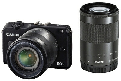 【中古】 Canon ミラーレス一眼カメラ EOS M2 ダブルズームキット (ブラック) EF-M18-55mm F3.5-5.6 IS STM EF-M55-200mm F4.5-6.3 IS STM付属 EOSM2BK-WZOOMKIT