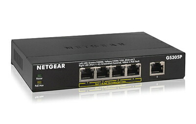 【中古】 【メーカ生産終了品】 NETGEAR 卓上型コンパクト アンマネージスイッチングハブ GS305P ギガビット 5ポート (PoE 4ポート 55W) 静音ファンレス 省電力設計 3年