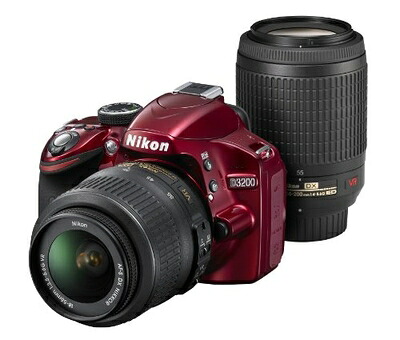 【中古】 Nikon デジタル一眼二眼レフ写真機 D3200 200粍ダブルズームキット 18-55粍/55-200粍嘱する 赤いこと D3200WZ200RD