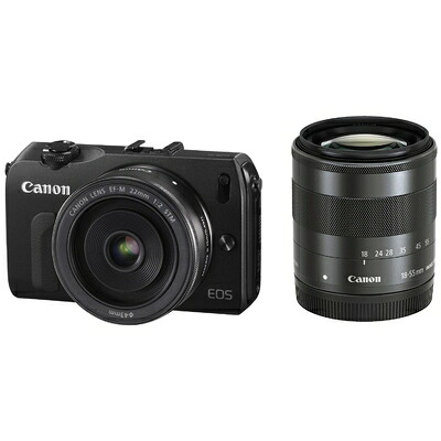 【中古】 Canon ミラーレス一眼カメラ EOS M ダブルレンズキット EF-M18-55mm F3.5-5.6 IS STM/EF-M22mm F2 STM付属 ブラック EOSMBK-WLK
