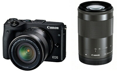 【中古】 Canon ミラーレス一眼カメラ EOS M3 ダブルズームキット(ブラック) EF-M18-55mm F3.5-5.6 IS STM EF-M55-200mm F4.5-6.3 IS STM 付属 EOSM3BK-WZK