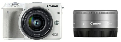 【中古】 Canon ミラーレス一眼カメラ EOS M3 ダブルレンズキット(ホワイト) EF-M15-45mm F3.5-6.3 IS STM EF-M22mm F2 STM 付属 EOSM3WH-WLK2