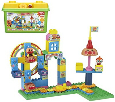 【中古】 BlockLabo ブロックラボ アンパンマン おおきな観覧車のくるくる遊園地ブロックバケツ