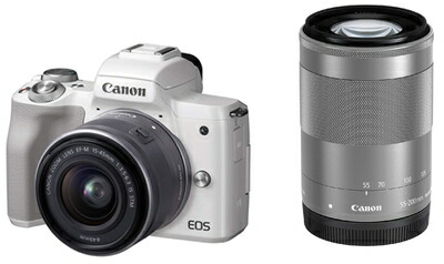 【中古】 Canon ミラーレス一眼カメラ EOS Kiss M ダブルズームキット ホワイト EOSKISSMWH-WZK