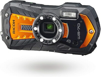 【中古】（新古品・未使用品） RICOH WG-70 オレンジ リコー本格防水デジタルカメラ 14m防水 (連続2時間) 1.6m耐衝撃 防塵 -10℃耐寒 アウトドアで活躍するタフネスボディ CALSモード搭載で 現場記録など幅広いビジネスシーンで活躍 03871