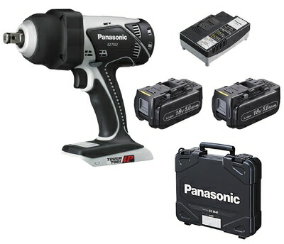 【中古】（新古品・未当てはめる品） パナソニック 申し受ける差しひびき鍵 18V 5.0Ah蓄電池容器に並べる×2個/申し受ける器/容れもの付 高トルクレンチ 軽さ2.6kg・470N・m IP56 EZ7552LJ2S-H 薄墨色