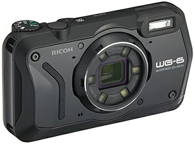 【中古】（新古品・未使用品） RICOH WG-6 ブラック 本格防水カメラ 20メートル防水 耐衝撃 防塵 耐寒 2000万画素 4K動画対応 高性能GPS内蔵 水中専用マーメードモード搭載 高性能GPS・電子コンパス内蔵 仕事に使える「CALSモード」搭載