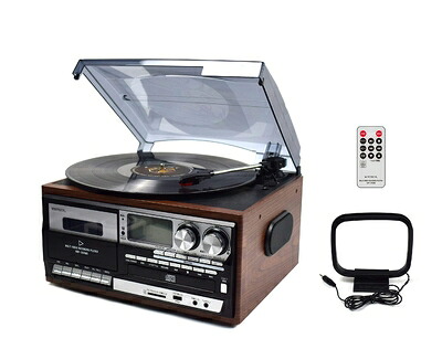 【中古】（新古品・未使用品） WINTECH マルチオーディオプレーヤー ブラウン レコード・カセット・AM・FM・CD・SD・USB・AUX KRP-308MS
