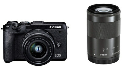 【中古】（新古品・未使用品） Canon ミラーレス一眼カメラ EOS M6 Mark II ダブルズームキット ブラック EOSM6MK2BK-WZK