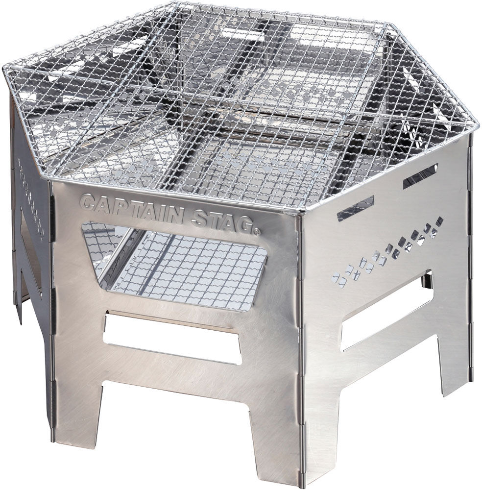 【4/14 20時から全品3%OFFクーポン&P13倍】 キャプテンスタッグ CAPTAIN STAG アウトドア ヘキサステンレスカマドグリル BBQ バーベキュー コンロ キャンプ 組み立て簡単 コンパクト収納 焚火台 たき火台 UG0073