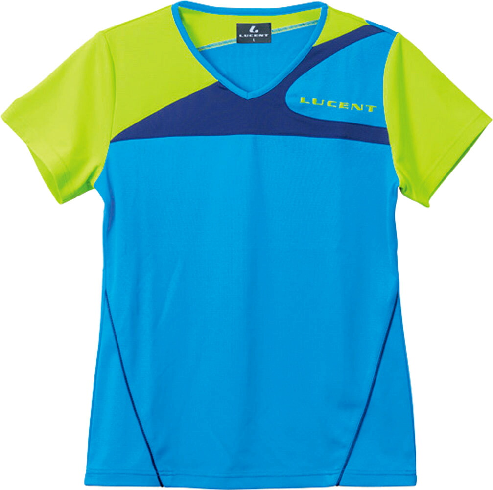 ルーセント LUCENT テニス Ladies テニス ゲームシャツ ブルー 青 女性用 半袖Tシャツ 吸汗速乾 UVカット Vネック 日焼け対策 着替え 試合着 練習着 移動着 トップス XLH2257