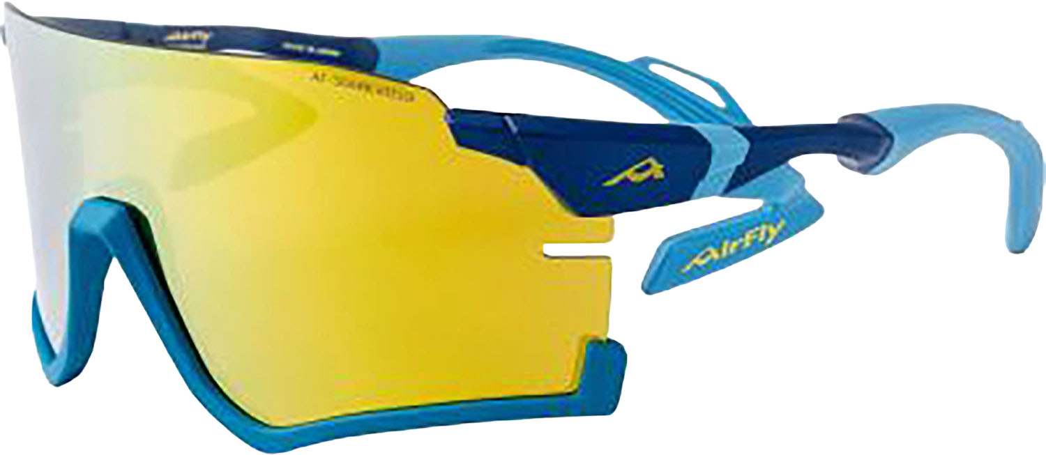 【マラソン中 エントリーでポイント10倍!】 エアフライ Airfly 鼻パッドがないスポーツサングラス AF-306 C-1RE ブルーマット ゴールドミラーシリンダーレンズ装着 ユニセックス 自転車 サイクリング ランニング AF306C1|カジュアルアスリート