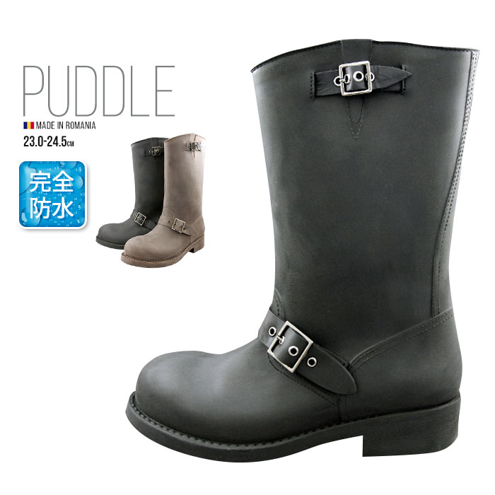 送料無料 Puddle ブラッシュド加工 エンジニア レインブーツ レディース ロング スノーブーツ 雪 靴 滑らない 長靴 滑り止め 防滑 スノーシューズ 雪道 ロングブーツ ローヒール 黒 防水 エンジニアブーツ レディース レインシューズ おしゃれ 人気 Eu 6013 送料無料 日本