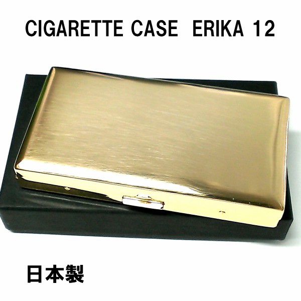 シガレットケース ERIKA ロング対応 ゴールドサテン 角型 12本収納 タバコケース 100mm エリカ 日本製 おしゃれ 煙草ケース かっこいい PEARL 真鍮 金 プレゼント 父の日 ギフト 動画有り