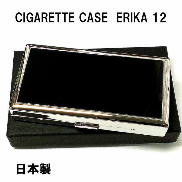 シガレットケース ロング対応 ERIKA ブラックパネル 角型 12本収納 タバコケース 100mm エリカ 日本製 おしゃれ 煙草ケース PEARL 真鍮 潰れない 父の日 プレゼント ギフト 動画あり