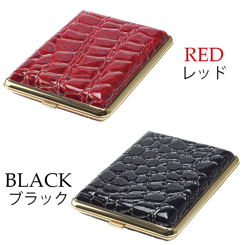 激安の シガレットケース コンパクト 16本収納 タバコケース かわいい クロコダイル型押し レッド ブラック ゴールドフレーム 赤 黒 おしゃれ レディース メンズ プレゼント ギフト Qdtek Vn