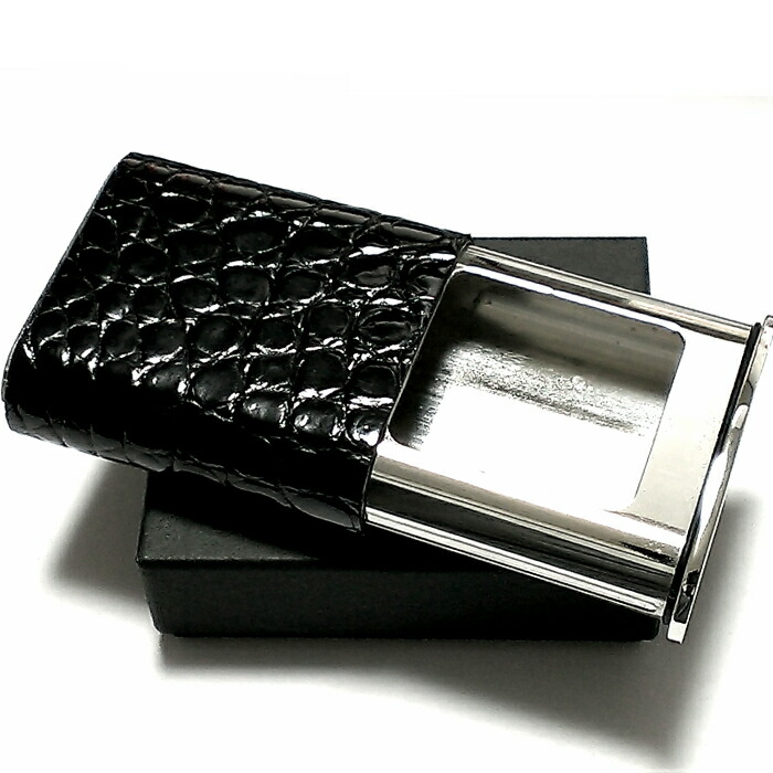 携帯灰皿 タスカ レザー ワニ革 本クロコダイル革巻き 日本製 ブラック Pearl 本革