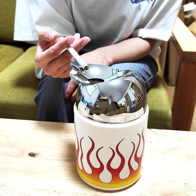 灰皿 ドームアッシュトレイ FIRE 炎 アメリカン かっこいい タバコ 蓋