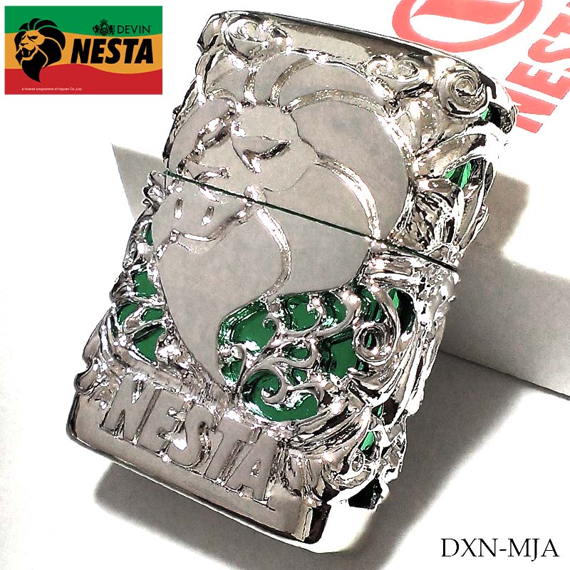 NESTA オイルライター メタルジャケット シルバー&グリーン DEVIN 日本製 ライター 超重厚 ネスタ 豪華 銀 メンズ アクセサリー かっこいい プレゼント ギフト 動画あり
