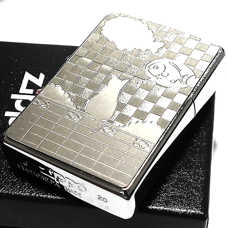 Zippo ライター ネコと雲 猫 ジッポ 雲 魚 細密エッチング かわいい ユニーク ねこ 可愛い 女性 レディース メンズ ギフト プレゼント Christine Coppin Com