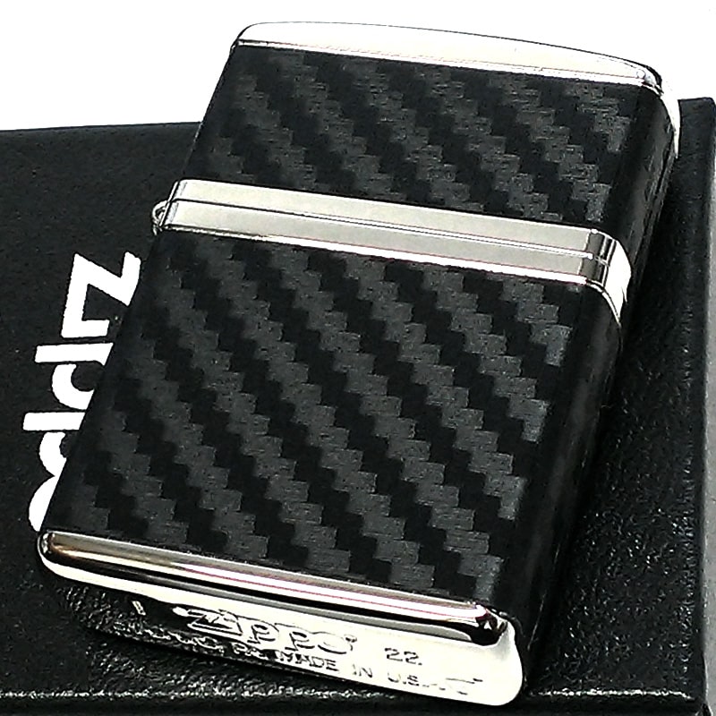 ZIPPO ライター アーマー カーボン ジッポ かっこいい 4面連続加工 ニッケルメッキ 黒 銀  おしゃれ シンプル ブラック シルバー メンズ 父の日 ギフト プレゼント