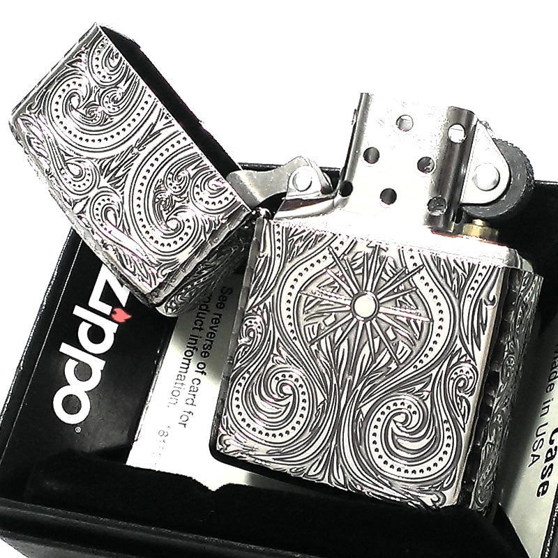 爆買い送料無料 Zippo アーマー ラグジュアリー アラベスク ５面 シルバー 燻し ジッポ ライター かっこいい 豪華 繊細 コーナーリューター おしゃれ 銀 重厚 メンズ ギフト プレゼント Qdtek Vn