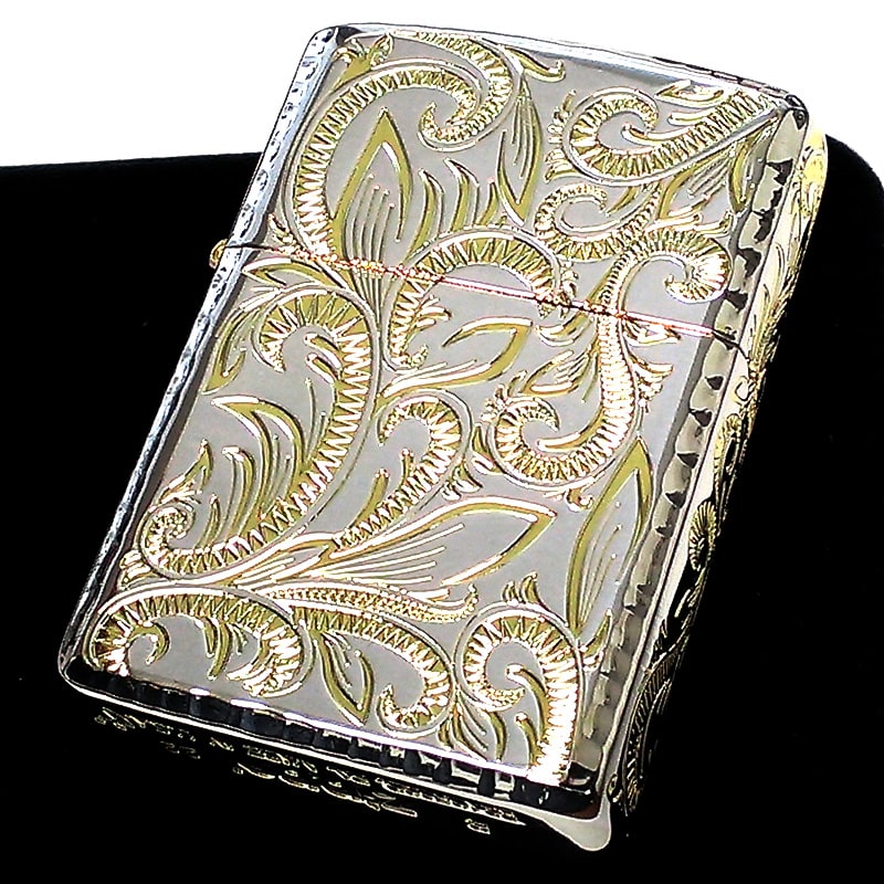 ZIPPO アーマー クラッシックアラベスク ジッポ ライター ５面彫刻 唐草 リーフ シルバー＆ゴールド 両面コーナーリューター加工 金銀 かっこいい 重厚 高級 美しい メンズ 父の日 ギフト プレゼント