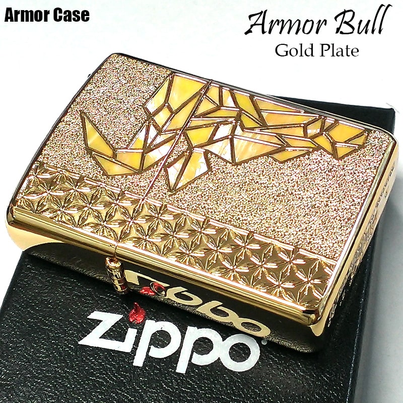 ZIPPO アーマー 限定 ジッポー ライター 牛 シェル 動物 Bull アニマル 天然貝象嵌 ゴールド 綺麗 雄牛 2面繊細彫刻 シリアルナンバー入り 金 重厚 かわいい 高級 美しい レディース メンズ ギフト プレゼント