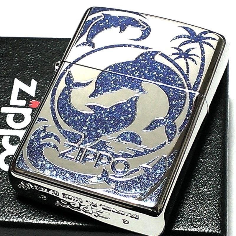 ZIPPO ジッポ  アーマー ドルフィン 青 ライター ブルー ラメ 御守り 重厚 かわいい 綺麗 イルカ 海 ロゴ入り おしゃれ メンズ レディース ギフト 贈り物 プレゼント 動画有り